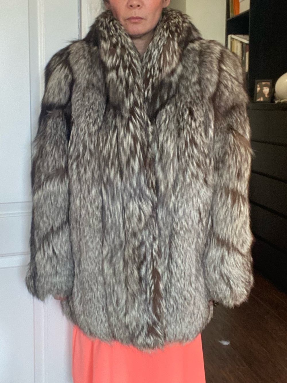 Saga Fox Silver Fox Fur Coat size Medium / Large (read description re: size)